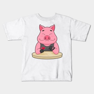 Pig at Poker with Poker cards Kids T-Shirt